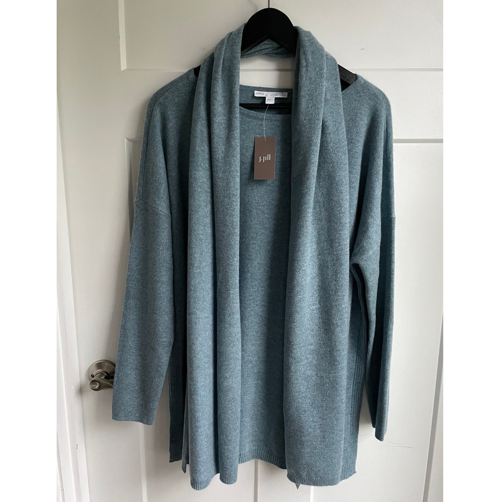 Pure Jill J. Jill Cashmere Pullover Sweater Scarf Set L Blue Dusty Teal Knit NWT